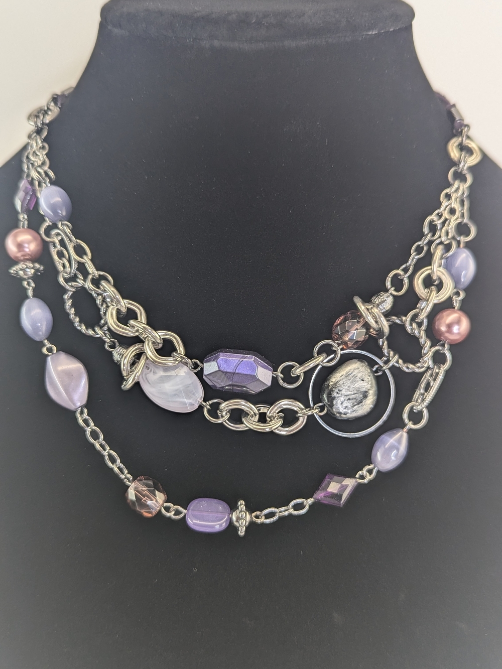 Multi-Strand Purple Beaded Chain Necklace - Women Jewelry